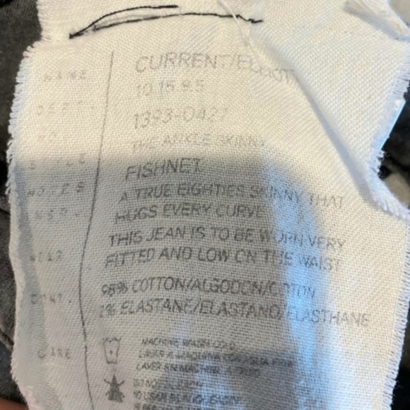 CURRENT/ELLIOT The Ankle Skinny Fishnet Printed Jeans Gray Women's 26 Low Rise - Picture 12 of 16